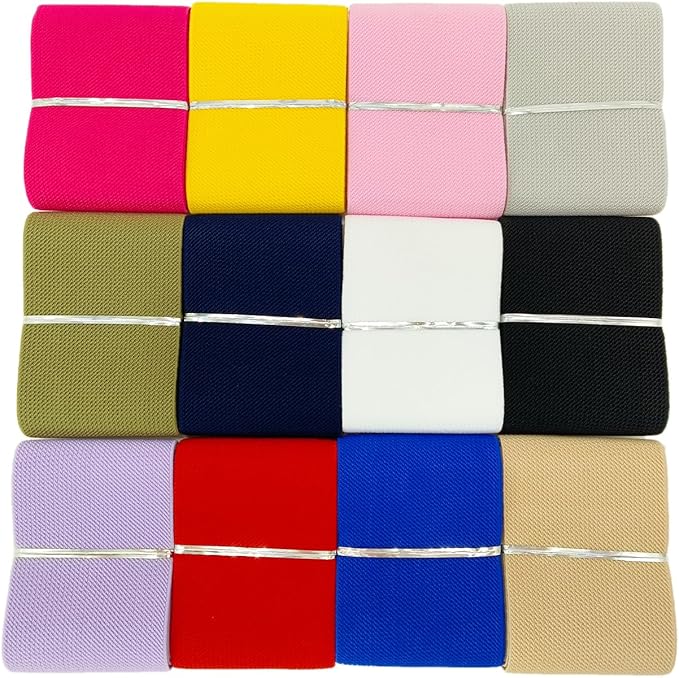 Wide Knit Elastic Band for Sewing 3 inch Assortment 12Yards Double-Side Twill Woven Elastic Heavy Stretch Elastic Spool for Pants Waistband, Wigs, Skirts, Craft DIY Projects