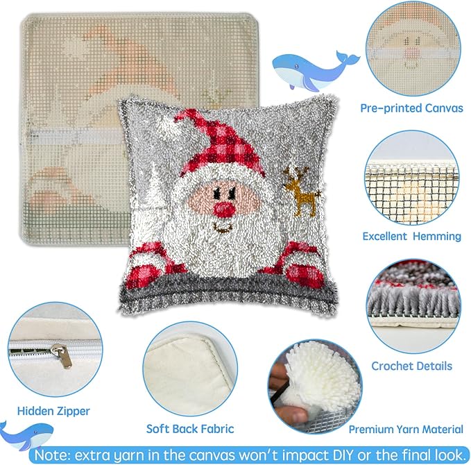 MIAOLLUN Latch Hook Kit, Christmas Latch Hook Kits for Adults DIY Decorative Pillowcase Embroidery Cross Stitch Arts Craft for Home Sofa Furniture 17X17inch Father Christmas