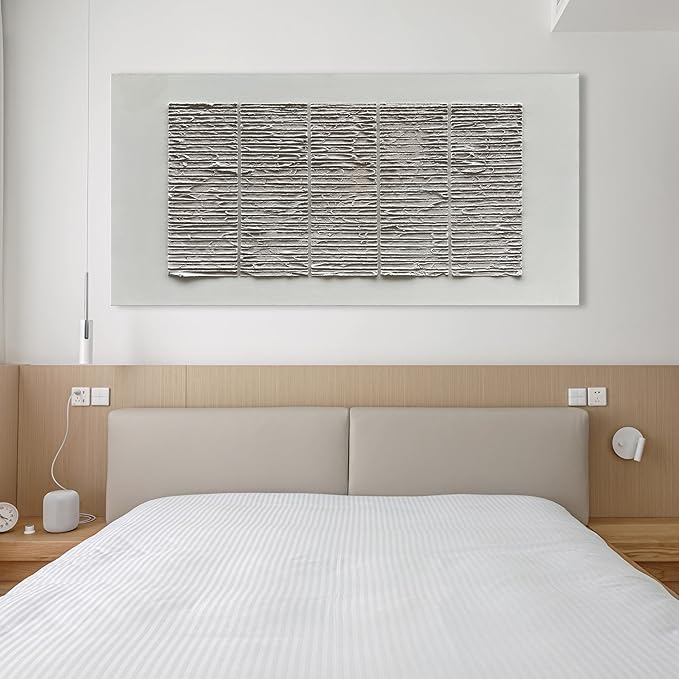 NANKAI Art White Thick Texture Abstract Art Oil Painting 30x60 Inches Large Contemporary Minimalist Art Home Wall Decoration