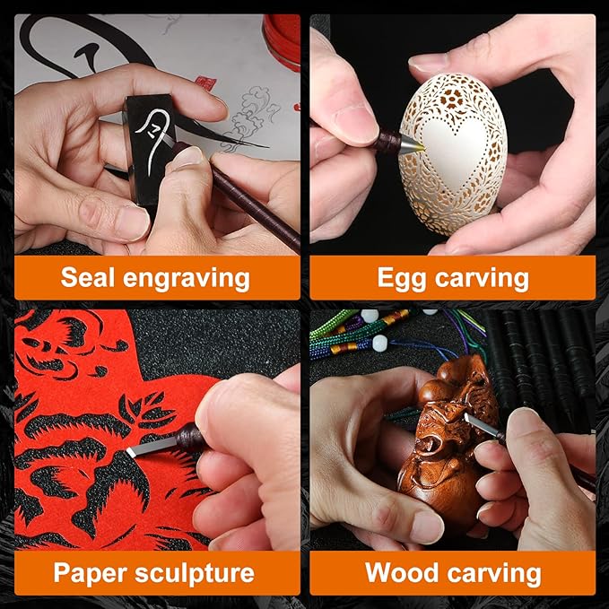 BAIQI Carve Tool Set,8 Pcs Tungsten Steel Hand Carve Tool Kit for Enthusiast to Engrave Wood Soap Stone Seal Sculpture DIY Craft Soft Limestone and SlateStone Alabaster (8 PCS Carve Tool Set)