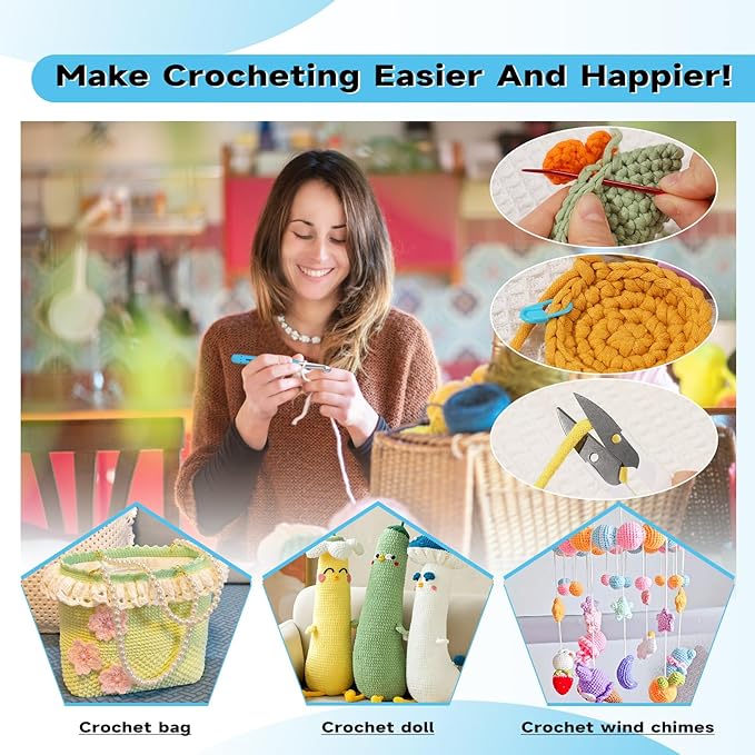 Mayboos 12 Sizes Crochet Hook Set, 53 Pack Crochet Hooks Yarn Needle Kits Knitting Needles with Ergonomic Handles for Crocheters Beginners 2.0mm~8.0mm