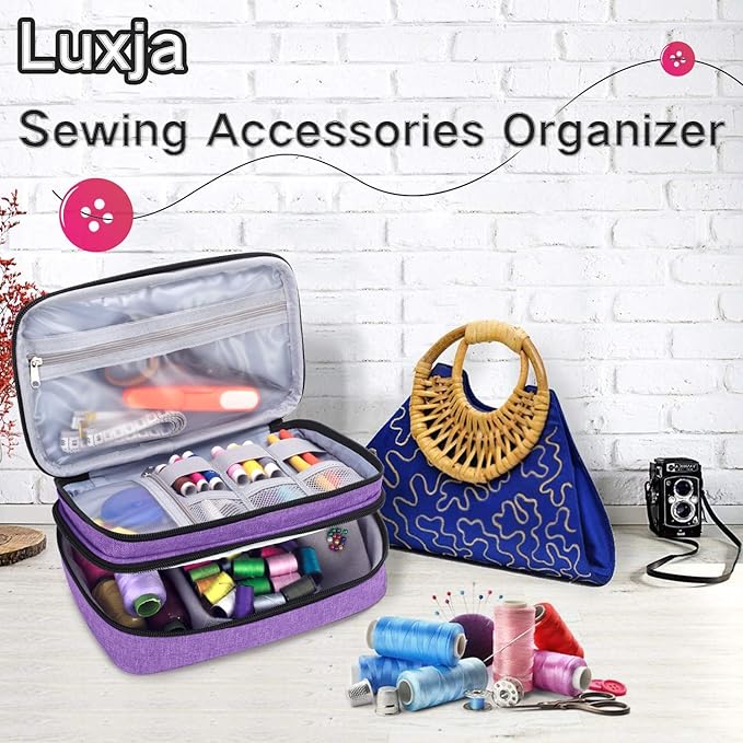 Luxja Sewing Accessories Organizer, Double-Layer Sewing Supplies Organizer for Needles, Scissors, Measuring Tape, Thread and Other Sewing Tools (NO Accessories Included), Purple