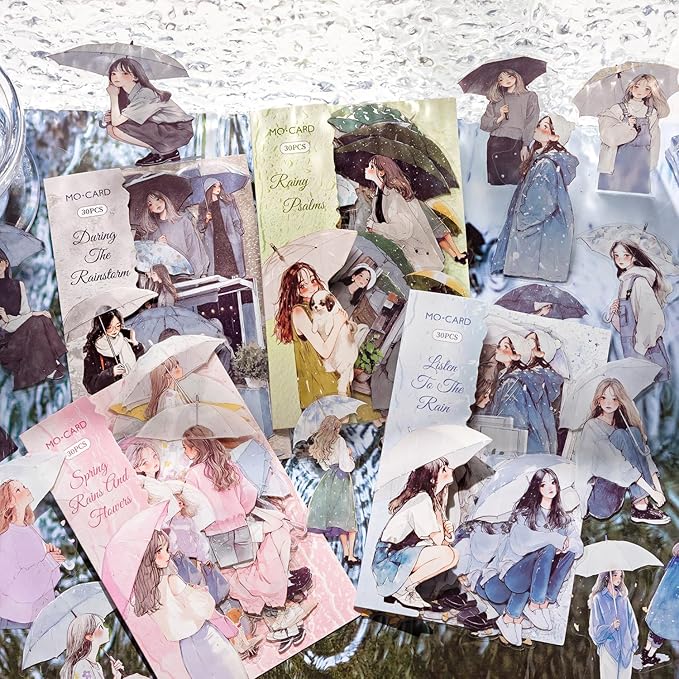 Alideco 120pcs Scrapbook Stickers Vintage Literary Girl in The Rain Scrapbooking Junk Journal Crafts Embelishment Decoration Stickers (yushengxuqu)