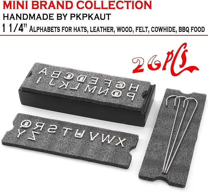 26Pcs Mini 1 1/4" Branding Irons, Alphabet Custom Wood Branding Iron Personalized for Wood Working, Leather Hats, Felt, Cowhide, BBQ Brander & Bread Logo, Steak Branding Iron for Food