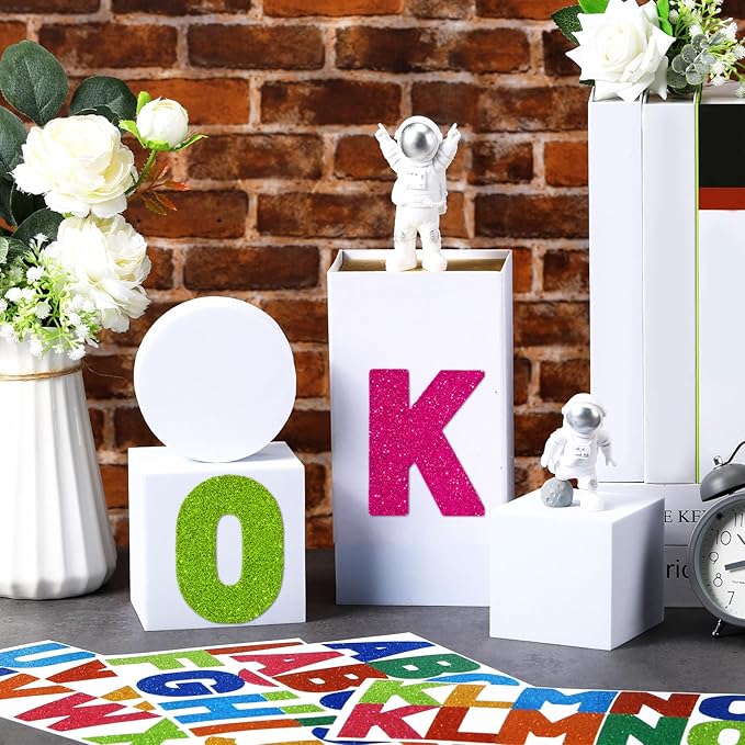 Harloon 232 Pcs 24 Sheets Large Glitter Letter Stickers Big Font Alphabet Letter Self Adhesive Letters Kit Mailbox Stickers for Mailbox Bulletin Boards Classroom Home(Colorful,2.5'')