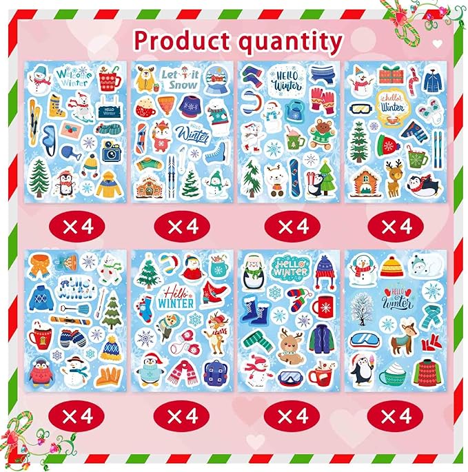 564 PCS Winter Stickers for Kids, Hello Winter Theme Stickers with Christmas Tree Snowman Snowflake Penguin, Winter Holiday Stickers for Gifts Christmas Party Favors