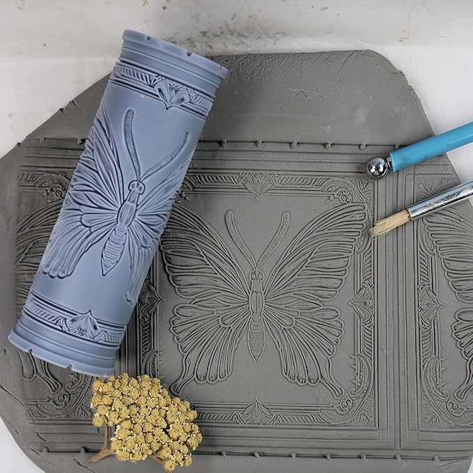 Butterfly Clay Texture Roller (4") - Insect Set #01 - Embossing Pattern Roller for Polymer & Ceramic Clay, Pottery & Crafts