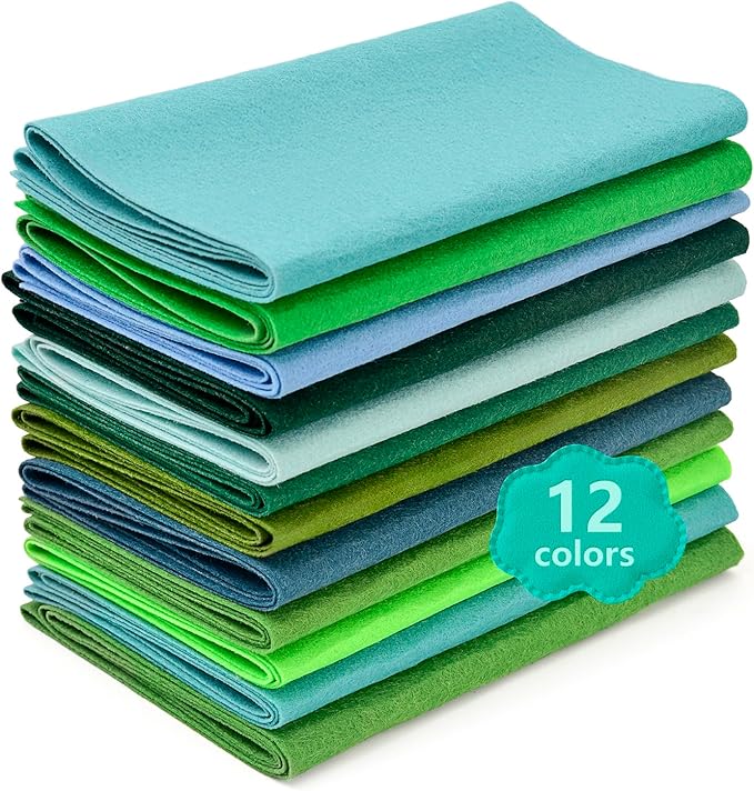 Large Stiff Felt Sheets Bundle Felt Fabric Sheets for Crafts 12 Rolls 8"x35" Soft Summer Color 12 Assorted Colors Felt Pack for DIY Craft Sewing Squares Nonwoven Patchwork (Green)