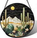Stained Glass Window Hanging, Black and White Golden Cactus Nature Suncatcher for Doors Window Home Starry Sky Sun Catchers Decor Mother's Day Birthday Gifts for Women, Men Mom 11.8 in