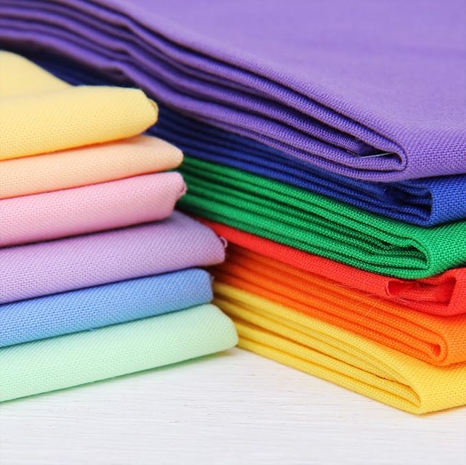 Threadart 12 Fat Quarter Bundle - Rainbow and Pastel Solids 100% Cotton Fabric - Premium 100% Cotton Quilting Fabric - No Duplicates - Full Size Fat Quarters 18"x21"