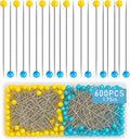 600 PCS Straight Pins,1.75IN Quilting Pins Long,Yellow and Blue Glass Head Sewing Pins for Fabric,Stainless Steel Dressmaker for Sewing, Crafts, Jewelry Making, DIY