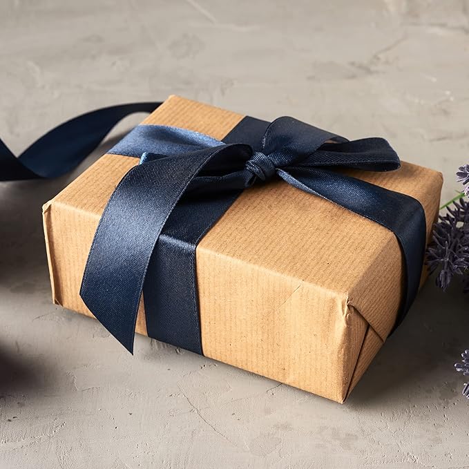 LIUYAXI Navy Blue Double Faced Satin Ribbon, 3/8" X Continuous 100 Yards, Ribbons Perfect for Gift Wrapping Bows Bouquet Wedding Decor DIY Craft and More