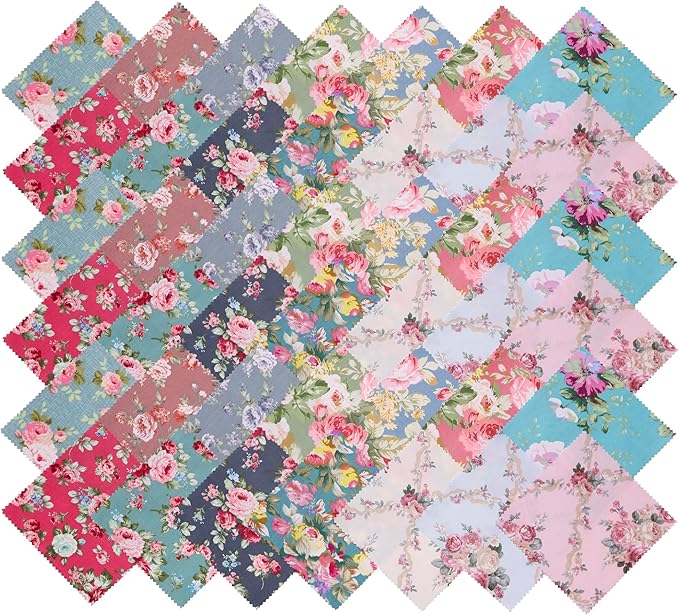 Layer Cake Fabric for Quilting 10 inch; Layer Cakes 10 inch Squares for Quilting; 42 10x10 inch Retro Floral Print Precut Cotton Fabric Squares Bundles for Sewing, Quilting, and DIY Crafts