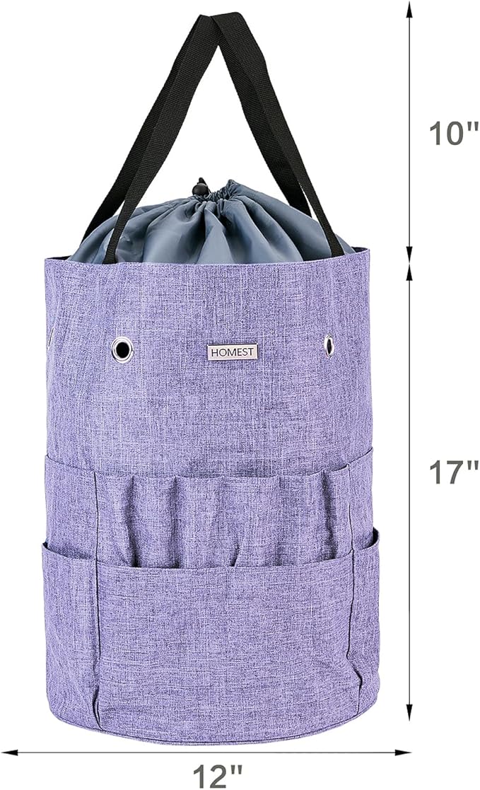 HOMEST Large Crochet Bag with Customized Front Compartment for Knitting Accessories, Yarn Storage with 6 Oversized Grommets, Tote Organizer with Drawstring Closure, Purple