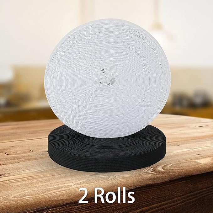5/8 Inch 2 Rolls Elastic Band Roll Elastic Spool Stretch Strap for Sewing Trouser Skirt (White 11Yard, Black 11Yard)