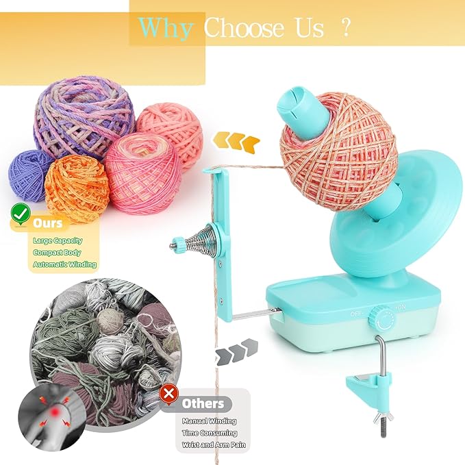 Electric Yarn Ball Winder-Large Yarn Cake Winder for Crocheting, Automatic Yarn Spinner for Arthritic Hand- Strong Tension Stepless Speed Yarns Roller(Green)