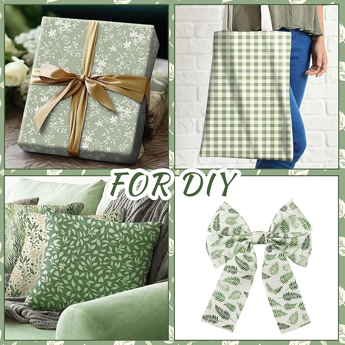 HunnmingRe 20 Pcs 10''x10'' Sage Green Quilting Fabric Square Vintage Sage Floral Quiltted Fabric Bundle Retro Green Precuts Printed Patchwork Supplies for Holiday DIY Sewing Craft