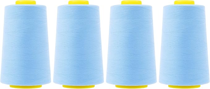 Mandala Crafts 4 Pack of Serger Threads Cones Spools - 40S/2 24000 Yards Polyester Ice Blue Threads for Sergers Machine and Overlock Quilting Sewing Machine