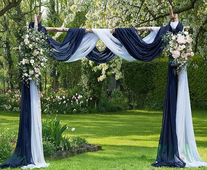 Warm Home Designs Wedding Arch Draping Fabric Bundle - 24 Feet Scarves in Navy Blue & White for Wedding Decoration. AD White & Navy 288”