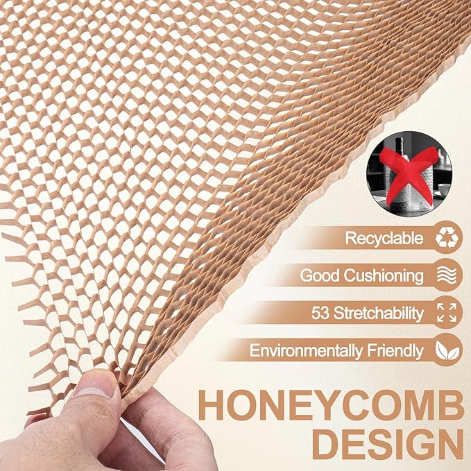 12Pcs 3D Honeycomb Packing Paper for Moving, 13" x 160" Upgrade and Reinforce Packing Paper Substitute Alternative for Bubble Cushioning Wrap with 20 Fragile Sticker