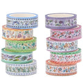 YUBBAEX 10 Rolls Embroidery Pattern Washi Tape Set - Decorative Adhesive Masking Tape for Scrapbooking, Journaling, DIY Crafts, Gift Wrapping – Vintage Floral and Nature Designs