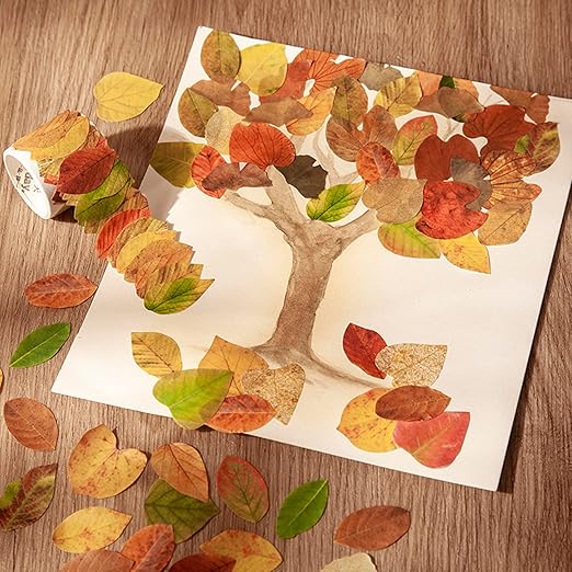 8 Roll Leaves Washi Tape Masking Tape Decorative Fallen Leaves Aesthetic Stickers for DIY Diary Planner Scrapbooking Art Craft Supplies (50Petals/Roll, Box Set)
