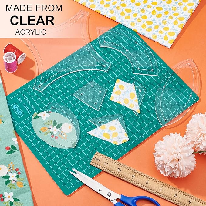 BENECREAT 7 Shapes Double Wedding Ring Acrylic Quilting Template, Transparent Acrylic Quilting Templates Rulers 2.5mm Thick for Woodworking, Quilting Sewing Needlework Craft