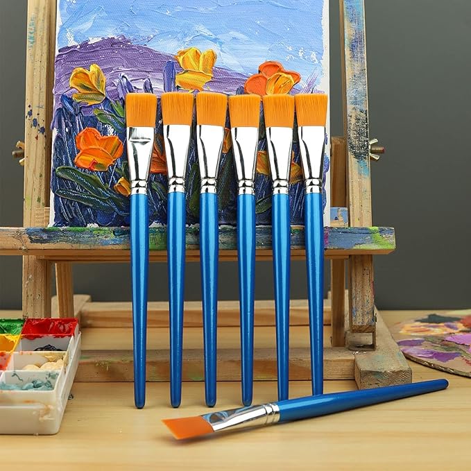 1 inch Flat Paint Brushes for Acrylic Painting,12 Pieces Large Synthetic Paint Brushes Bulk with Wooden Handle for Acrylic, Watercolor, Oil, Crafts, Face Body Art