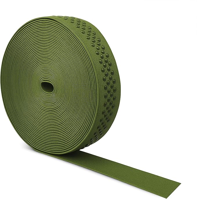 Mandala Crafts 1 Inch Elastic Silicone Gripper Tape for Clothing - 10 Yds Dotted Non Slip Elastic Band for Sewing - Olive Green Silicone Flat Fabric Stretchy Ribbon Straps