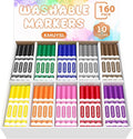 KMUYSL 160 Count Washable Markers Bulk, 10 Assorted Colors - Broad Line Conical Tip Coloring Markers, School Art Supplies & Back to School Essentials, Teacher Classroom Must Haves