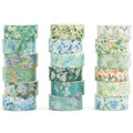 18 Rolls Blossom Washi Tape Set Floral Arts Adhesive Tapes Flowers Garden Decorative Masking Tape Sets for Craft, Kids, Scrapbook, DIY, Gift Wrapping (Ocean Breeze)