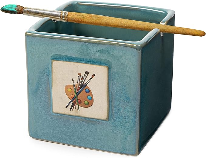 Painters Artist Cup, Paint Brush Holder & Cleaner 3.5" H 3" W - Gift Paint Mixing Cup, Elegant Painting Cup Supplies, Vibrant Cup for Children & Adults Alike, Arts & Crafts Supplies for Home (Blue)