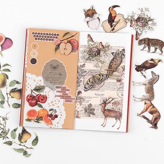 Nature Themed Transparent Pre-Cut Stickers for Scrapbooking, Pack of 240, Flora and Fauna Vintage Aesthetic Decorative Decals for Journaling Photo Album Collage Card Making Crafts