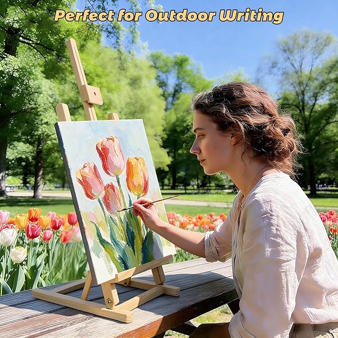 31 Inch H-Frame Tabletop Easel for Painting - Adjustable Portable Wooden Easel, Sturdy & Stable Art Easel for Adults, Artists, Beginners, Holds Canvas up to 24" - Perfect for Home and Studio