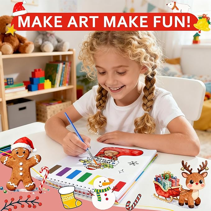 PIRIE Christmas Paint with Water Coloring Books for Toddlers | Travel-Friendly Mess-Free | Christmas Crafts for Kids | Large Size Art Gift for Kids Ages 3+