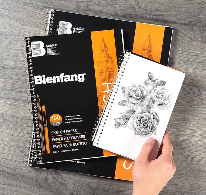 Bienfang Sketch Pad 8.5x11 Inch, (2-Pack) 100 Sheets of 60lb 90gsm Art Paper, Spiral Bound Sketch Book Drawing Notebook