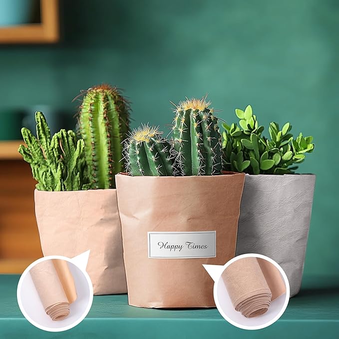 GONGZITEM Washable Kraft Paper Roll 19.5" x 58.5" – Sewable Kraft Paper Fabric for DIY Bag Making, Tote & Lunch Bags – Leather-Like Craft Material (GZ03)