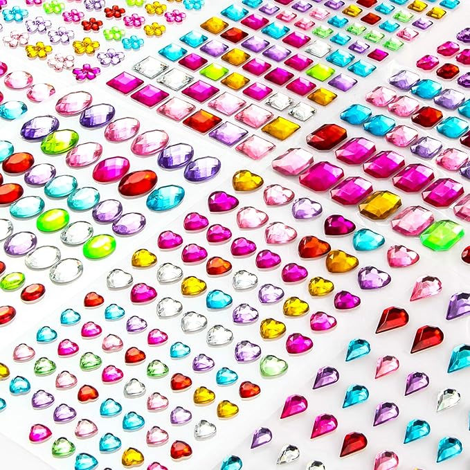 Gem Stickers for Crafts – 1200+ Self Adhesive Rhinestone Jewel Stickers in Assorted Shapes & Colors, Bling Gems for Scrapbooking, Nail Art, Face & DIY Decorations