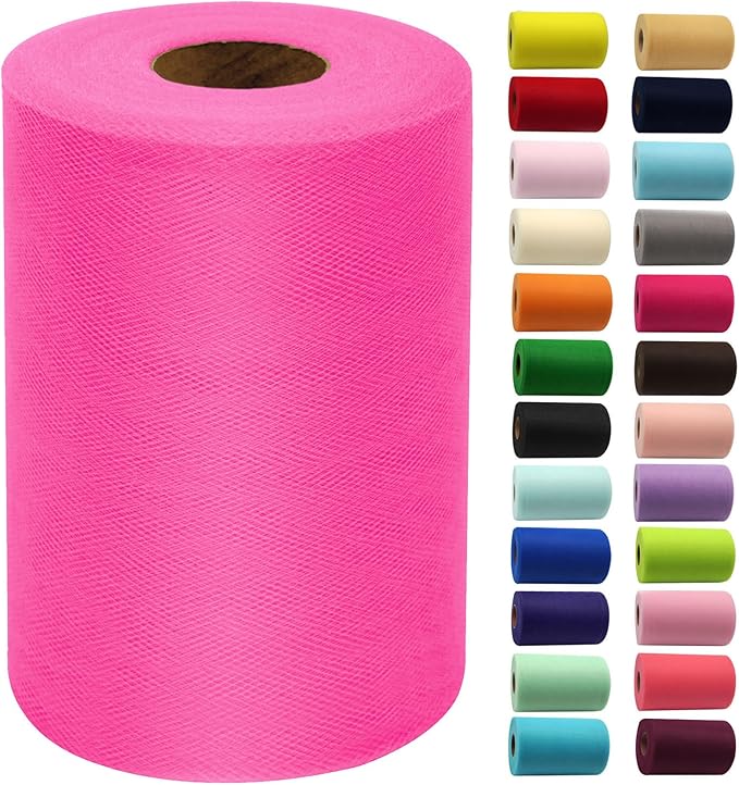 Neon Pink Tulle Fabric Rolls 6 Inch by 100 Yards (300 feet) Fabric Spool Tulle Ribbon for DIY Halloween Tutu Bow Baby Shower Birthday Party Wedding Decorations Christmas Craft Supplies
