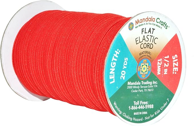 Mandala Crafts 12mm 20 Yds Roll of Red Elastic Bands for Sewing - 1/2 Flat Elastics Cord - 1 2 Inch Braided Stretch Straps for Crafting
