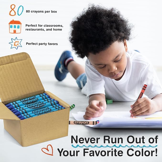 80 Count Single Color Crayons Bulk Pack - BLUE single color crayon refill - Regular size crayons (5/16" x 3-1/2")