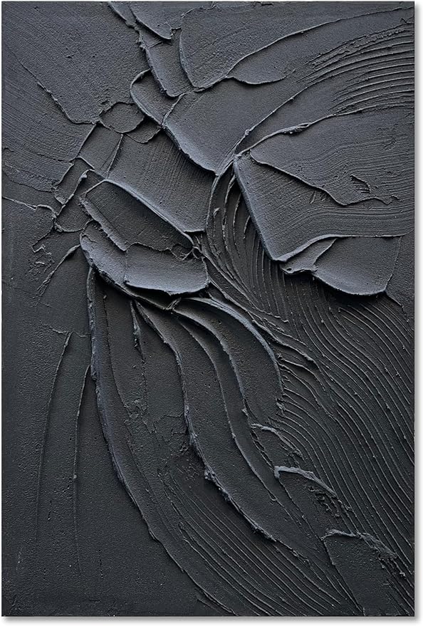 NANKAI Art Hand Painted Pure Black Wall Decoration Art Modern Minimalist Oil Painting 36x24 inch Vertical Thick Texture Wall Art Home Office Corridor Wall Art Decoration