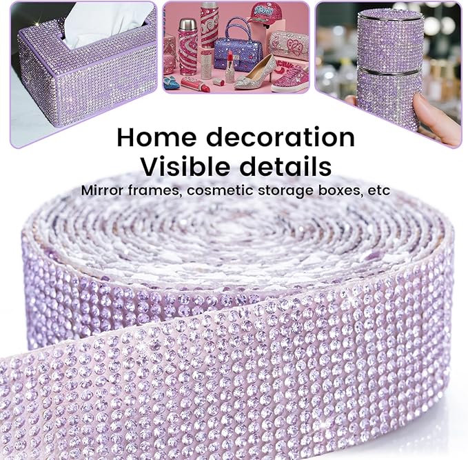 Novani Self Adhesive Rhinestone Ribbon, 1.14 Inch Wide 3 Yards 1 Roll, Purple Crystal Diamond Bling Strips for DIY Crafts, Home Decor, Clothing,Shoes, Car Decoration (Crystal Amethyst)