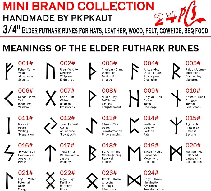24Pcs Mini 3/4" Branding Irons, Elder Futhark Runes Custom Wood Branding Iron Personalized for Wood Working, Leather Hats, Felt, Cowhide, BBQ Brander & Bread Logo, Steak Branding Iron for Food