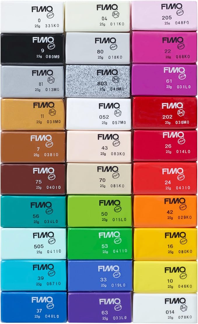 STAEDTLER FIMO Soft Oven-Bake Polymer Modeling Clay: 30 Piece Starter Kit for Jewelry, Scultpting, and Crafting for Beginners, Assorted Colors (0.88 oz Blocks), Adult Crafts and Creative Gifts