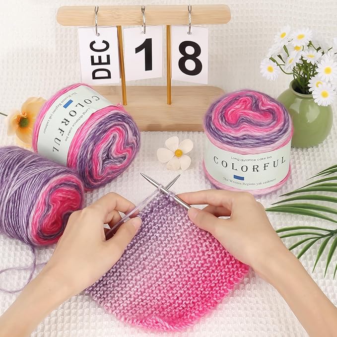 Aeelike Cake Yarn for Crocheting, 3 Skeins Gradient Yarn 100g (3.52 oz) 245m (267 Yards) # 3 Light Weight, Soft Ombré Yarns Fairyland Yarns Rainbow for Making Colorful Crafts, Lotus Purple Gradient