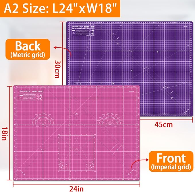 Self Healing Cutting Mat A2 18"x24" – Double Sided 5-Ply Craft Mat for Sewing, Quilting, Fabric, Scrapbooking – Pink/Purple