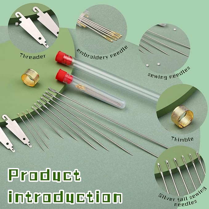 34 Pcs Hand Sewing Needles Set 2"/2.36"/2.55"/4.9"/5.9"/6.9" Long Sewing Needles Big Eye Stitching Needles Upholstery Needles with Storage Tube for Quilting Darning and Making (11 Size)