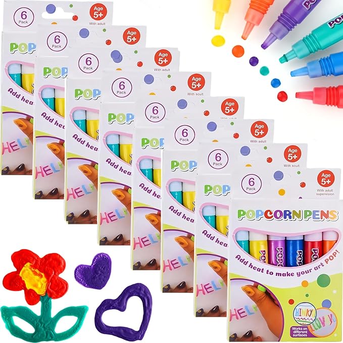 Honoson 8 Sets Magic Puffy Pens 6 color Bubble Popcorn Paint Pen 3D Art Foam Texture DIY Bubble Popcorn Drawing Markers for Christmas Kids Art Painting Supplies for Home School Birthday Gift