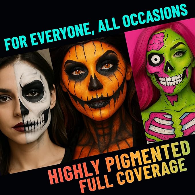 BOBISUKA Face Body Paint Palette + 10PCS Brushes Set, 15 Color Professional Face Painting Pallet Kit for Art Theater Halloween Party Cosplay Clown Sfx Makeup for Women Adults, Non-Toxic Washable